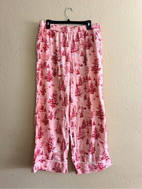Nordstrom Pink Pajama Wide Leg Pants with Red Tree Print